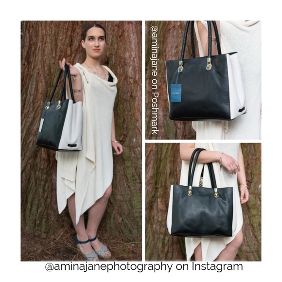 Cole Haan Handbags - COLE HAAN 👜 HANDBAG black and cream leather